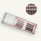 The NIGHT OUT cluster lashes by Lashy Lab come in a pink and white box, labeled 8mm-14mm, with a close-up showing their texture—ideal for flawless, voluminous underlash extensions that last.