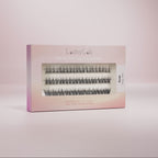 Lashy Labs SIREN pre-glued lashes in lengths 8mm, 10mm and 12mm come in multiple rows on a soft pink backdrop—Wispy, Criss-Cross, and sassy lashes that stay on for 5-7days. 
